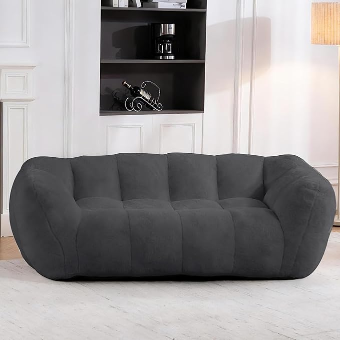 Bean Bag Chair, Giant Bean Bag Chairs for Adults Kids, Fluffy Loveseat Bean Bag Sofa with Armrest, Ultra Soft Love Seat Small Sofa Couch, Faux Fur Floor Chair for Living Room Bedroom, Grey