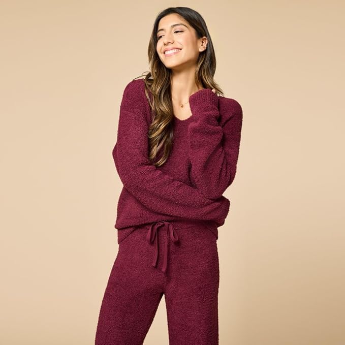 Softies Marshmallow V Neck Lounge Set for Women Ultra Soft 2 Piece Loungewear with Relaxed Top and Straight Leg Pants
