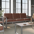 NBF 3 Seat Office Lounge Sofa - Warm Cognac Polyurethane Upholstery with Charcoal Metal Frame - Modern Waiting Room Sofa Bench - 78.75" W x 30.75" D x 29.5" H