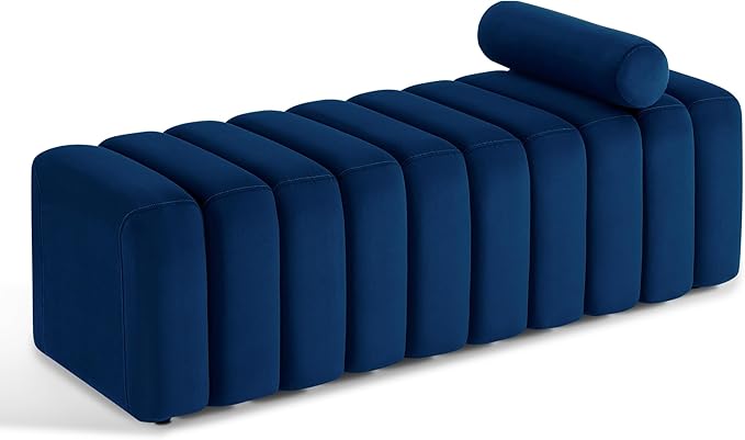 MCombo Waiting Room Benches, Guest Reception Lobby Chairs for Salon, Velvet Upholstered Ottoman for Bedroom Entryway 4698 (Blue)