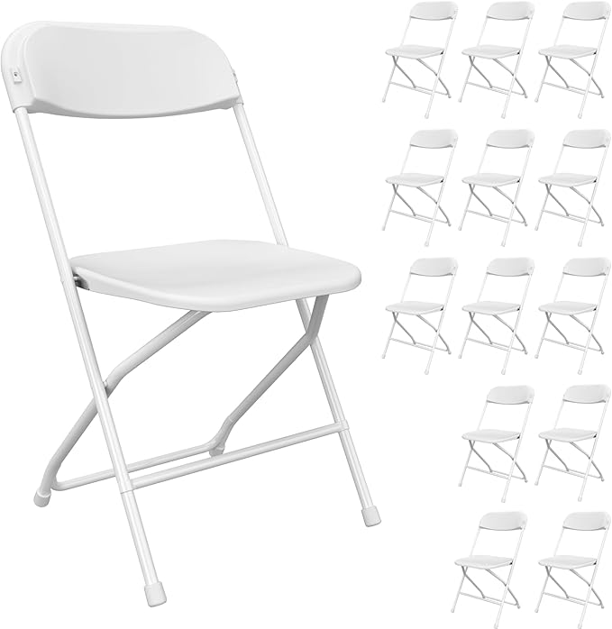 14 Pack White Folding Chairs, Portable Party Chairs, Plastic Folding Chair,Stackable Commercial Seats with Steel Frame for Office Wedding Party Patio Dinning Events, 350lbs Capacity