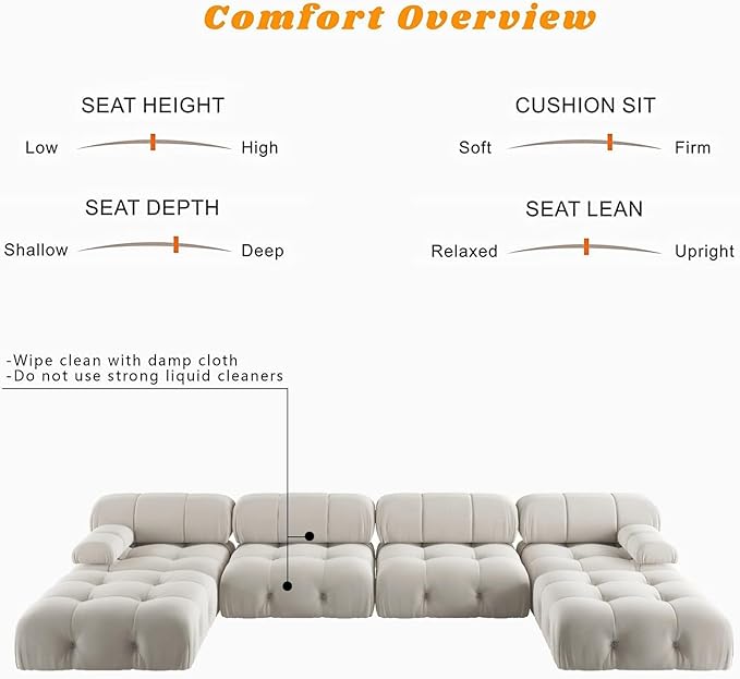 JACH 138" Modular Sectional Couch, U-Shaped Minimalist Velvet Sofas with Chaise Ottomans, Convertible Modern Deep 6-Seat Sofas Furniture for Living Room, Apartment (Beige)