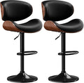 Aowos Bar Stools Set of 2, Adjustable Swivel Leather Bar Stools for Kitchen Island, Mid Century Modern Counter Height Bar Chairs Barstools with Back & Footrest (Black)