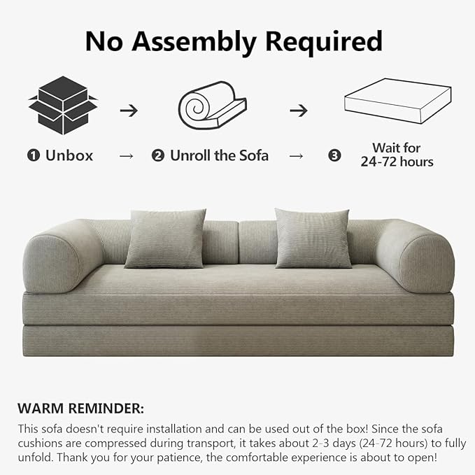 YUODL 78.8" Modular Sofa Bed - 4-in-1 Convertible Design with Corduroy Fabric and High Density Sponge, Removable Cover and Fixed Frame
