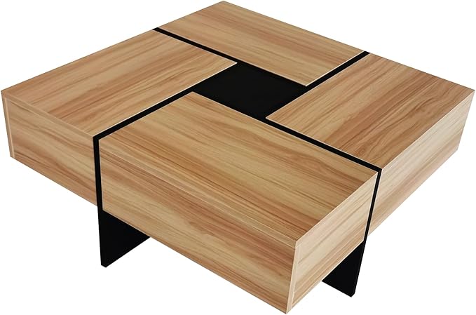HanStrong 31.5" Square Coffee Table with 4 Hidden Storage Compartments,Cocktail Table with Extendable Sliding Tabletop,UV High-Gloss Design Center Table for Living Room,Brown
