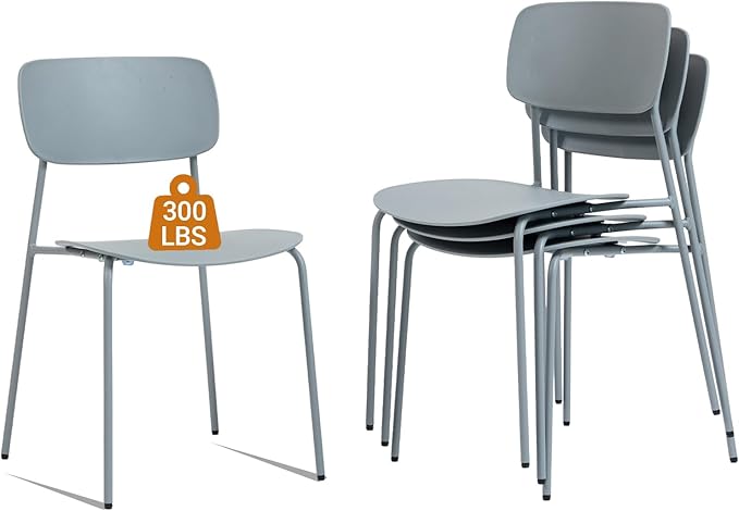Sidanli Stacking Chairs Set of 4, Office Guest Chairs with Metal Legs, Stacking Office Chairs for Conference Reception Church Lobby, Capacity 300lbs, Gray