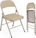 VINGLI 2 Pack Folding Chairs with Padded Seats, Metal Frame with Pu Leather Seat & Back, Capacity 350 lbs, Set of 2, Khaki