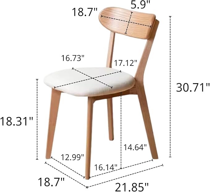 Hymus 100% Solid Oak Wood Dining Room Chairs - Practical Kitchen Chairs for Dining Room, Kitchen, Living Room (1, Natural with White Cushion)