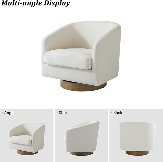 Swivel Barrel Chair, Modern Round PU Leather Accent Armchair for Living Room, Bedroom, Oversized Comfy Club Reading Chairs for Adults (Fabric Beige, Set of 1)