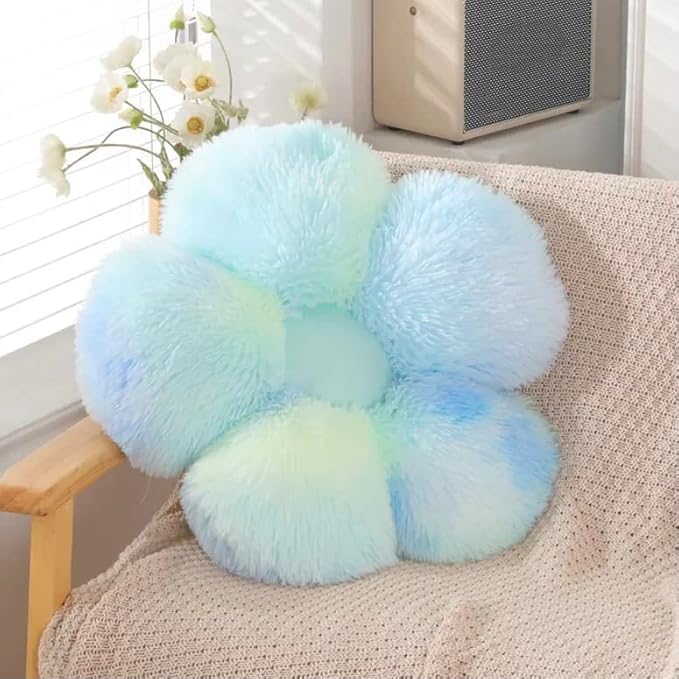 Faux Fur Pillow,Flower Shaped Throw Pillow Butt Cushion Floor Pillow,Seating Cushion,Cute Room Decor & Plush Pillow for Bedroom Sofa Chair (19.7 Inches, Mint Green)