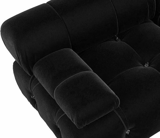 JACH Modular Sectional Couch, Modern Deep 3-Seat Couches, 104'' Minimalist Teddy Velvet Sectional Sofas, Convertible Sleeper Soft Sofa for Living Room Apartment (Black)