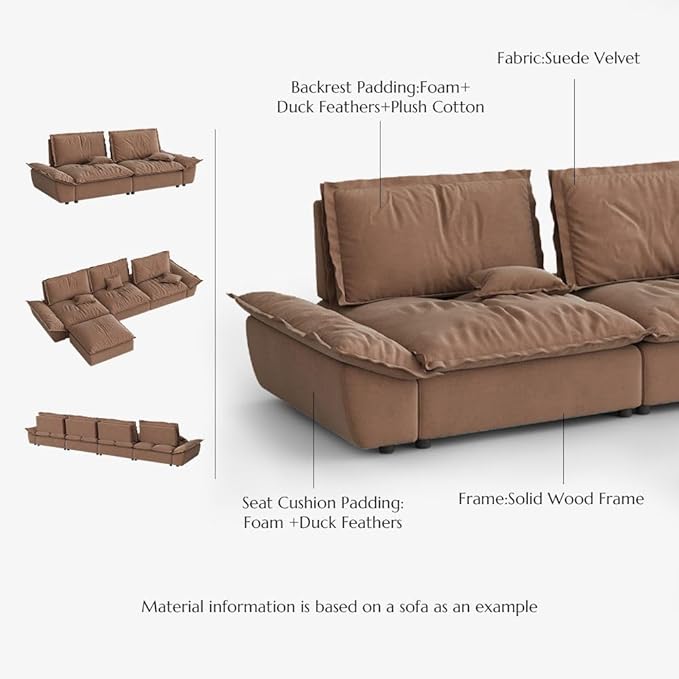 POVISON Oversized Modular Sectional Sailboat Sofa for Living Room with Adjustable Backrest Modern Sectional Couches Loveseat Large Deep Sofa 2 Seats with 2 Ottomans Comfy Cloud Couch for House Office