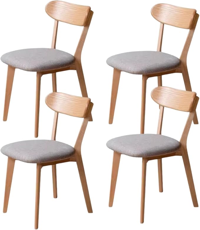 Bamskov 100% Solid Oak Wood Dining Room Chairs - Practical Kitchen Chairs - Wood Chair for Dining Room, Kitchen (4, Natural with Grey Cushion)