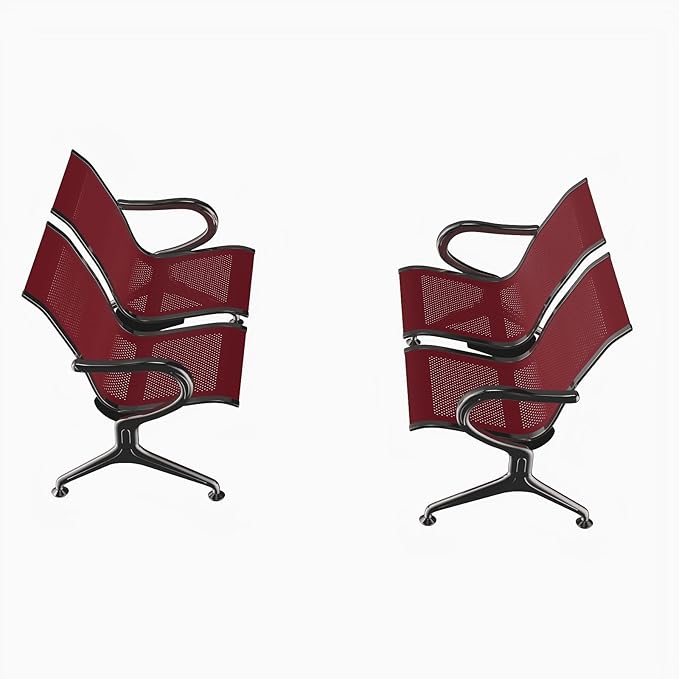 Kinfant 2-Seat Waiting Room Chair - Office Guest Reception Chairs with Ergonomic Backrests, Airport Waiting Bench with Armrests, Metal Waiting Furniture for Hospital, Bank (Dark Red, Set of 2)