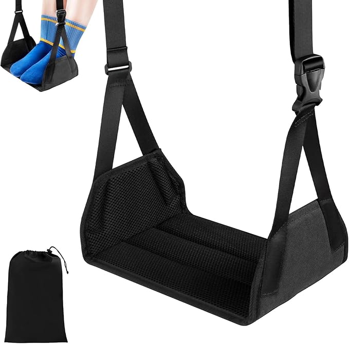 Travel Foot Rest - Adjustable Airplane Foot Hammock with Ergonomic Support, Portable Foot Sling for Leg Relief on Flights, Trains, Office