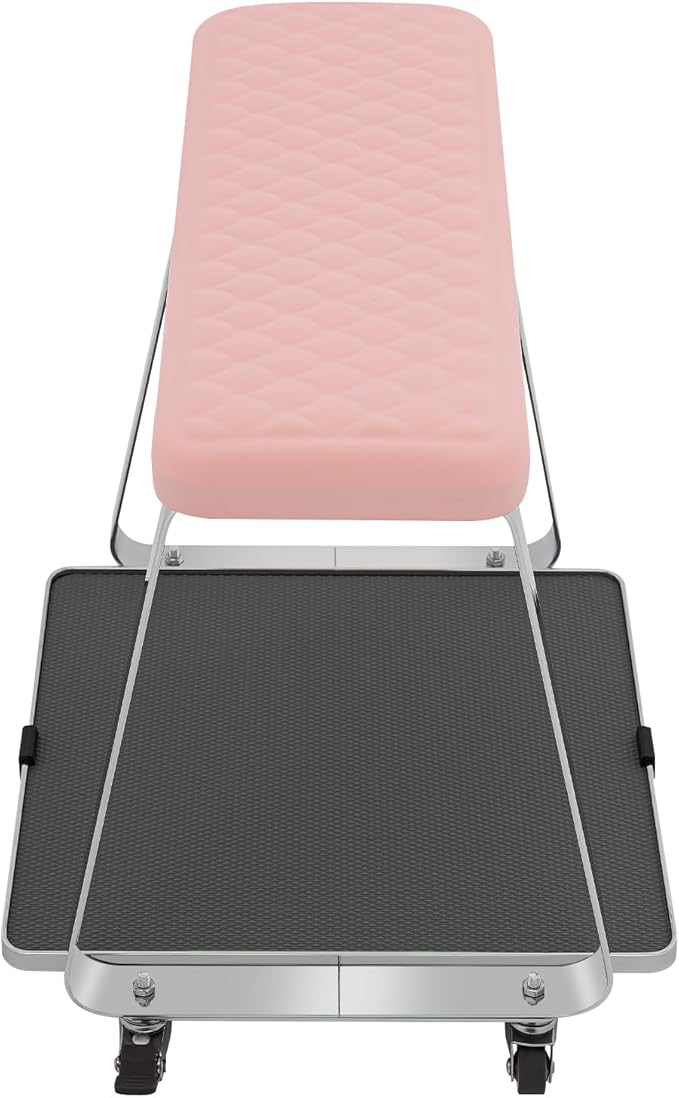 Pedicure Foot Rest, Portable Nail Salon Footrest with Organizer Tray, 110LBS Load Capacity, Lockable Casters for Beauty Nail Salon, Spa, Home, Clinic (Pink)