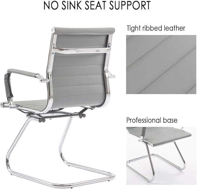 DM Furniture Office Heavy Duty Chair Guest Chair Leather Conference Chairs Reception Chairs Back Support, Set of 2 (Grey)