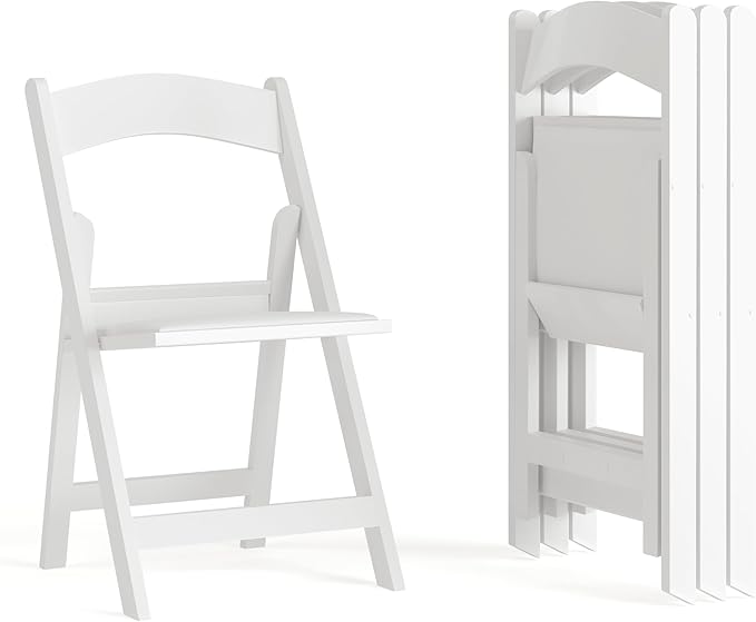 EMMA + OLIVER Set of 4 Lightweight Resin Folding Chairs in White, Comfortable 800LB Weight Capacity Chair