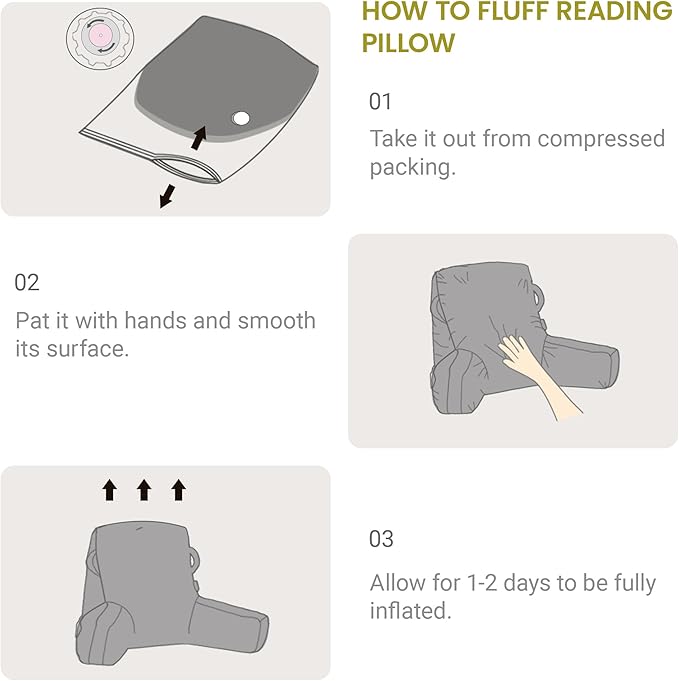 Unisakey Portable Comfy Reading Pillows for Bed Sitting Up(Yellow Oeko-Tex), Velvet Back Pillow with Arms & Pockets for Adults, Support Memory Foam Bed Pillow for Dorm/Reading/Watching/Gaming