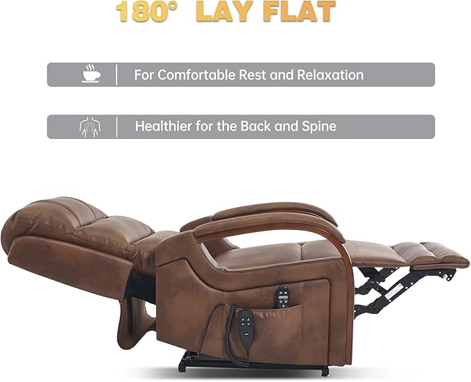 Dual Motor Power Lift Recliner Chair, Lift Chair with Massage and Heat for Elderly, Lay Flat Recliner, Standing Assistance, Infinite Position Reclining, Living Room Chair, Faux Leather, Brown
