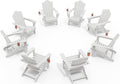 KINGYES Folding Adirondack Chair Set of 8, HDPE All-Weather Patio Chairs with Cup Holder, Wooden Textured Fire Pit Chairs for Poolside, Backyard, Deck, White