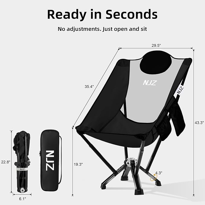 NJZ High-Back Folding Chair for Indoor & Outdoor Use — Comfortable High-Back Support, Easy One-Piece Setup, Stable Aluminum Frame, Portable Chair for Backyard, Camping & Everyday Relaxation