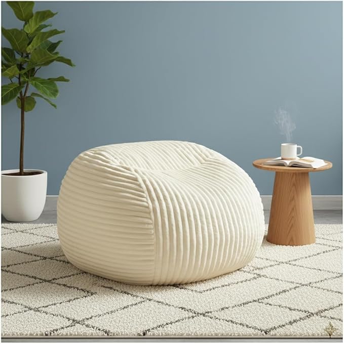 Bean Bag Chairs for Adults with Memory Foam Filling - 34" Large Faux Suede Bean Bag Chair Sofa, Ergonomic Lazy Lounger with Back Support & Armrest, Comfy Floor Seating (Beige)