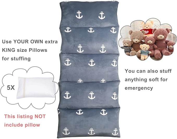 ICOPUCA Floor Lounger Pillow casing for boy Girl, Soft Minky Plush, Anchor Print, Cover/Sleeve/Casing ONLY! Perfect Reading and Watching TV Cushion - Excellent for Sleepovers, King Size;
