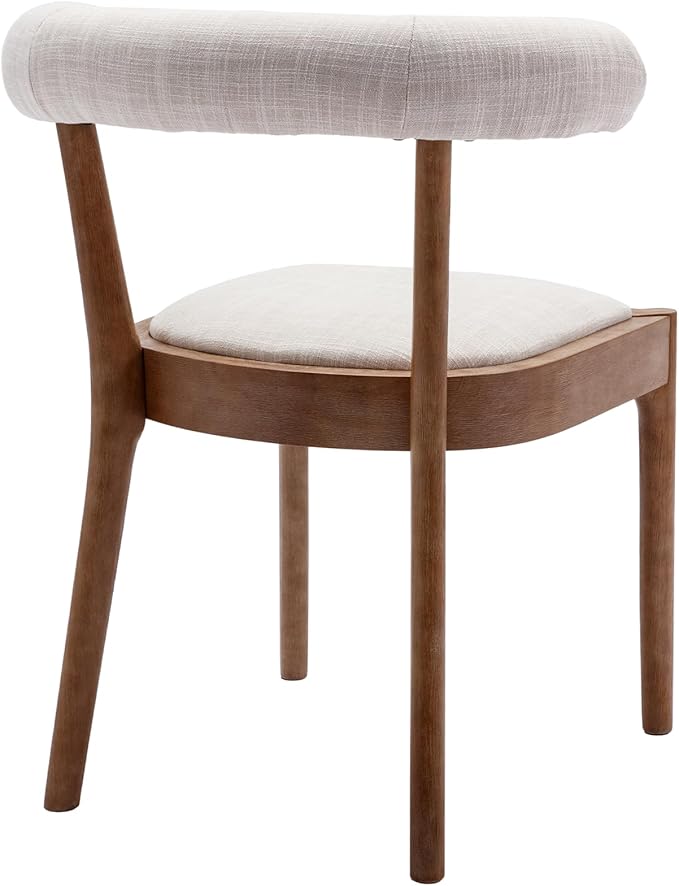Kmax Dining Room Chairs Mid-Century Modern Fabric Kitchen Chairs with Natural Walnut Finished Frame, Linen Curved Back, Set of 4, Beige