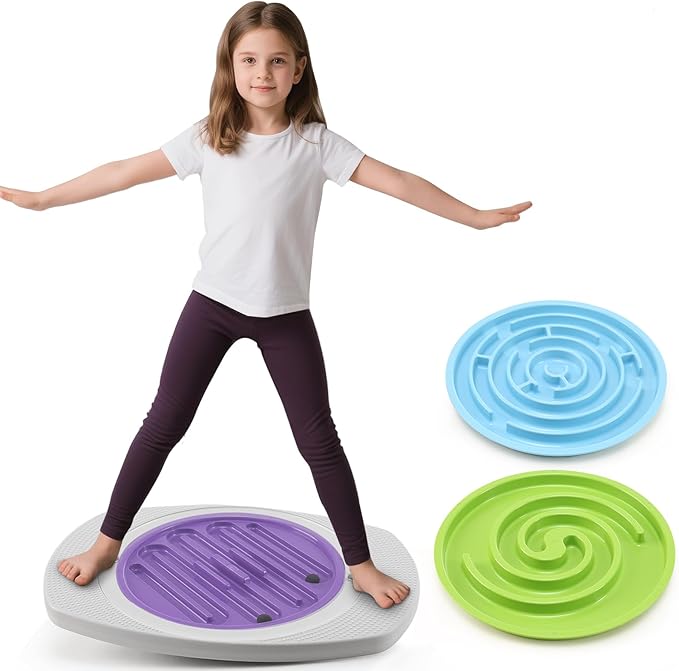 Zozimix Balance Board with Maze for Kids, 20 inch Labyrinth Wobble Board Rocking Seesaw Sensory Training with 2 Balls & 2 Replacement Labyrinth Disks, Non-Slip Pedals Indoor Outdoor for Boys Girls