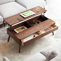 QKFF Wood Lift Top Coffee Table, 100% Solid Oak Wood Small Rising Dining Center Tables with Storage Shelf and Hidden Compartment for Living Room 40D x 22W x 26H