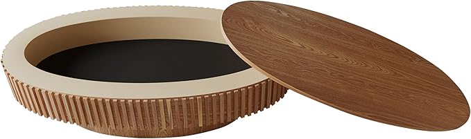 Oval Coffee Table for Living Room Modern Wood Center Tables with Storage Drum Tea Cocktail Fluted Mid Century Apartment Easy Assemble, Wood 31.5" D x 47.2" W x14.2 H