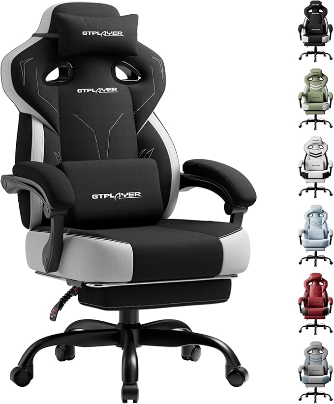 GTPLAYER Gaming Chair, Computer Chair with Footrest and Lumbar Support for Adults, 360°-Swivel Big & Tall Reclining Seat for Office or Gaming (Black)