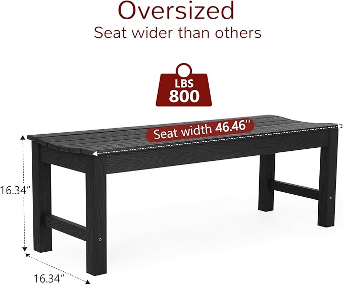 Stoog Outdoor Bench, 2-Person Patio Backless Bench, All-Weather HIPS Garden Bench, Never Rot or Fade, for Backyard, Porch, Patio, Deck, and Entryway, Black