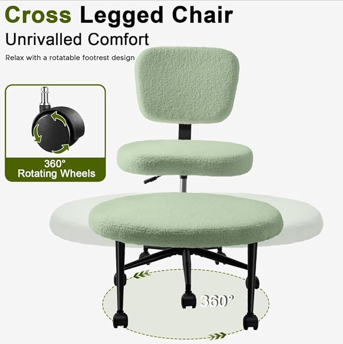 Waleaf Ergonomic Cross Legged Office Chair with Wheels, ADHD Chair for Adults, Meditation Chair, Yoga Office Chair (Green)