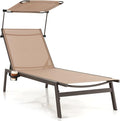 HAPPYGRILL Outdoor Chaise Lounge, 6-Position Recliner Lounger with Adjustable Sun Shade & Cup Holder, Adjustable Reclining Chair for Outside Beach Balcony Poolside