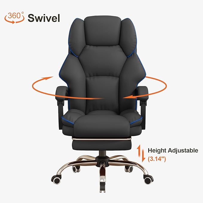 HDHNBA Office Chair High Back Executive Desk Chair Computer Gaming Chair with Foot Rest Swivel Work Chairs Ergonomic Leather Office Chairs