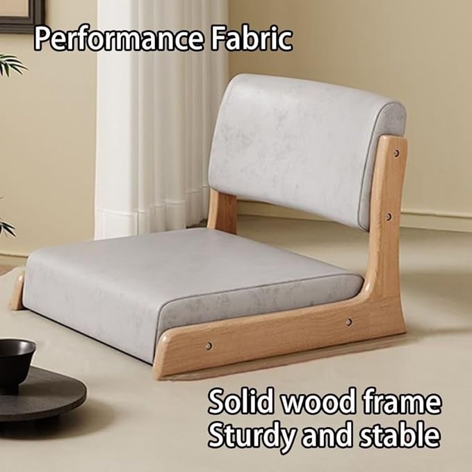 Solid Wood Floor Chairs, Meditation Chairs, Low Stools with Cushions, Reading Chairs and Balcony Bay Window Chairs, Suitable for Tea Rooms, Studies and Balconies(Gray)