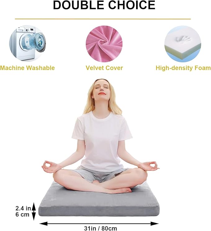 TokSay Velvet Zabuton Meditation Mat, 31 * 31 inches, Yoga Meditation Cushion Floor (Gray)