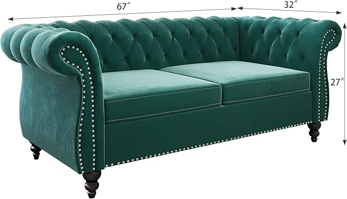 QHITTY Accent Sofa, Chesterfield Loveseat Modern Velvet Couch Upholstered Sofa with Tufted Back for Living Room Furniture (Green)