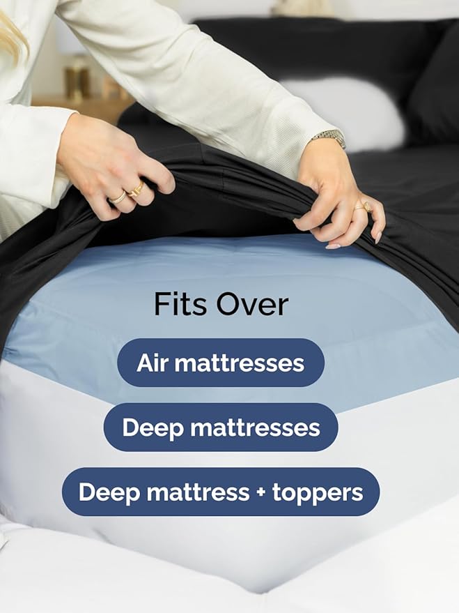 Extra Deep Pocket Twin Sheets - 3 Piece Breathable & Cooling Bed Sheets - Hotel Luxury Bed Sheet Set - Soft, Wrinkle Free & Comfy - Easily Fits Extra Deep Mattresses - Deep Pocket Black Sheets Set
