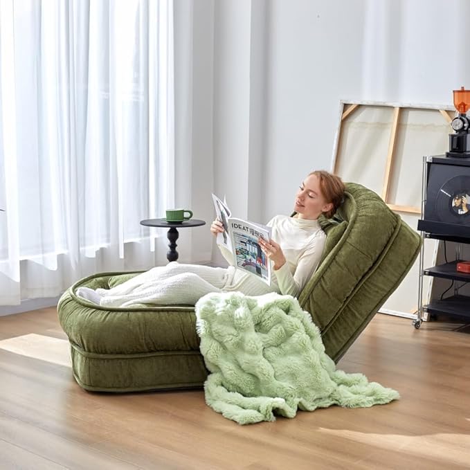 LouannTatami Foldable Lazy Sofa Bed Floor Chair - Adjustable Human Dog Bed for Adults Kids Floor Seats - Cozy Small Couch for Home Living Room (Green)