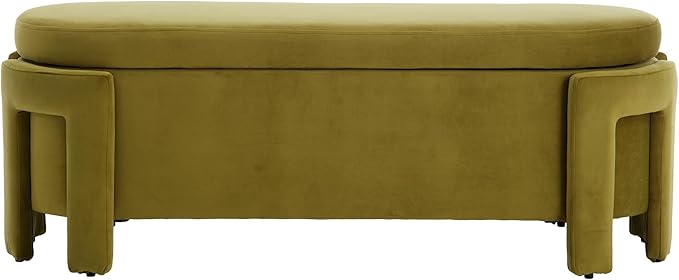 DM Furniture Modern Velvet Ottoman with Storage Entryway Bench for Living Room Comfy Upholstered End of Bed Bench with Safty Hinge for Bedroom/Living Room/Lounge/Corner, Olive