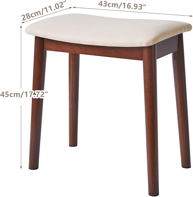 IBUYKE Saddle Cushion Vanity Stool Chair, Foot Rest Stool with Solid Wood Legs, Modern Vanity Bench Ottoman for Piano, Upholstered Seat for Bedroom, Entryway, Walnut Legs&Off White WBD007HM