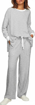 ETCYY NEW Lounge Sets for Women 2 Piece Outfits with Side Split Sweatshirt Tops and Wide Leg Sweatpants