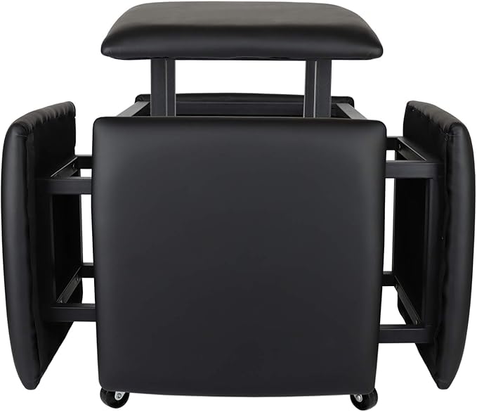 5 in 1 Nesting Ottoman Cube Chair, Stackable Stools, Leather Square Ottoman Bench, Foot Stool with Wheels for Living Room,Dining Room 15.75x15.75x16.54 inches