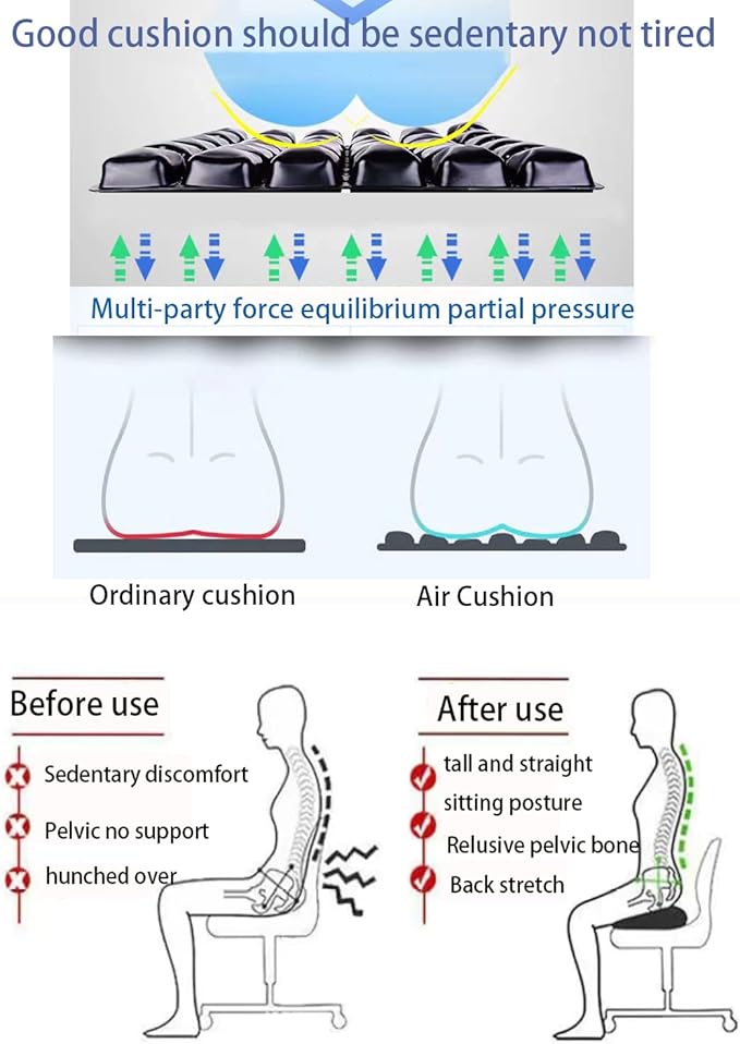 Inspiratory Cover air Cushion with Zippered Fabric Cover,Chair pad,Wheelchair Matress,Anti Bedsore,Elderly Matress,Relieve Driver and sedentary Individuals Stress and Pain,Pressure Relief Cushions.