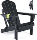 Folding Adirondack Chairs - Plastic Adirondack Chair with Cup Holder, Outdoor Chairs Weather Resistant for Outside, Patio, Lawn, Garden, Backyard Deck, Fire Pit - Black