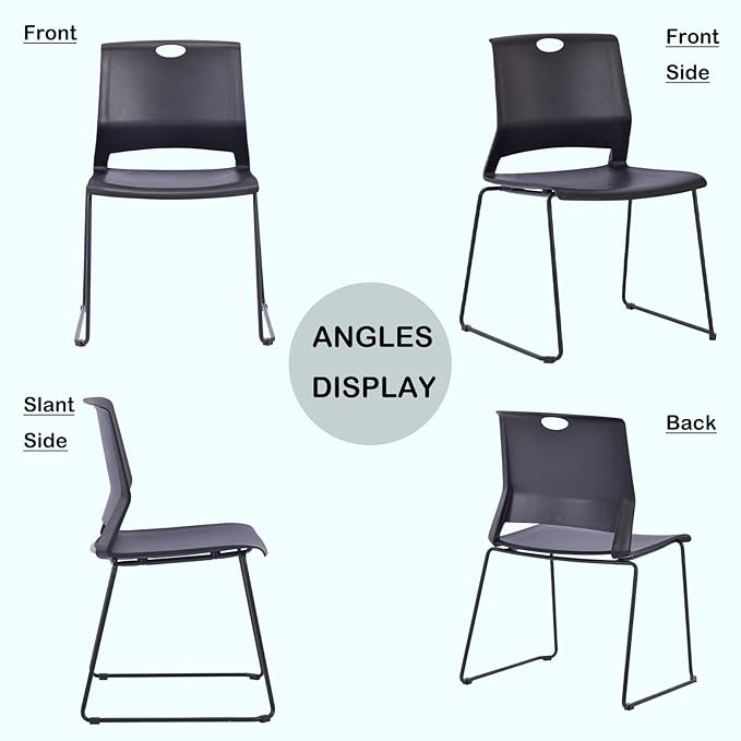 Black Stacking Chairs Set of 4, Modern Stackable Office Chairs with Wide Plastic Seat & Metal Sled Base for Waiting Room Break Room Conference Church Banquet Lobby