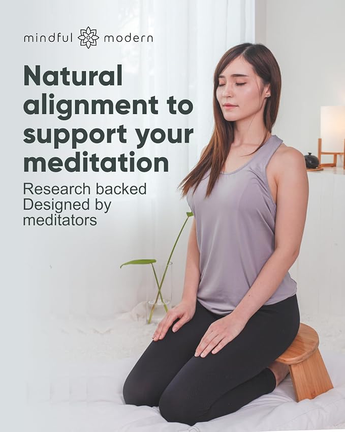 Mindful Modern Folding Meditation Bench - Bamboo Kneeling Stool with Locking Magnetic Hinges - Portable Cross Legged Folding Seiza Chair w/Travel Bag